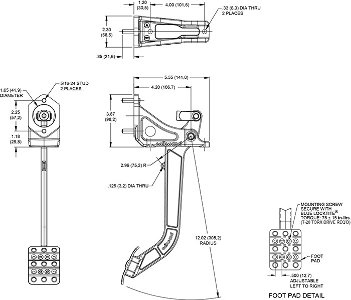 Wilwood Swing Mount Clutch / Brake Pedal 340-13574