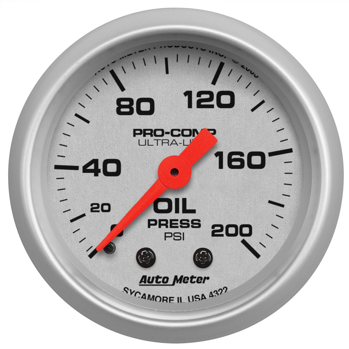 AutoMeter 2-1/16" OIL PRESSURE, 0-200 PSI, MECHANICAL, ULTRA-LITE (4322)