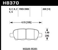Hawk Performance Rear Brake Pads HB370 for Nissan/Infiniti Z / Q50/Q60 / 370Z / G37 / 350Z / G35 RZ34/V37/Z34/V36/Z33/V35 (2023+, 2014+, 2009-2020, 2008-2013, 2003-2009, 2003-2007)
