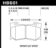 Hawk Performance Front Brake Pads HB601 for Nissan/Infiniti Z / Q50/Q60 / 370Z / G37 RZ34/V37/Z34/V36 (2023+, 2014+, 2009-2020, 2008-2013)