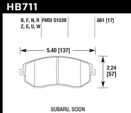 Hawk Performance Front Brake Pads HB711 for Toyota/Scion/Subaru GR86 / FR-S / BRZ / 86 ZN8/ZN6 (2022+, 2013-2016, 2013-2021, 2017-2021)