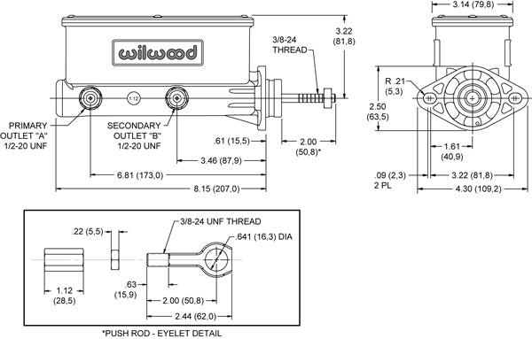 Wilwood Aluminum Tandem Master for Classic Mustang 15/16" Bore 260-14157