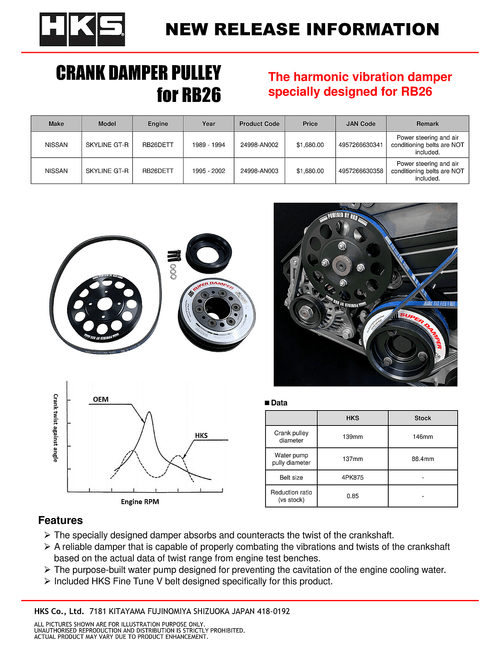 HKS Crank Damper Pulley Kit for RB26DETT (95-02 R34)