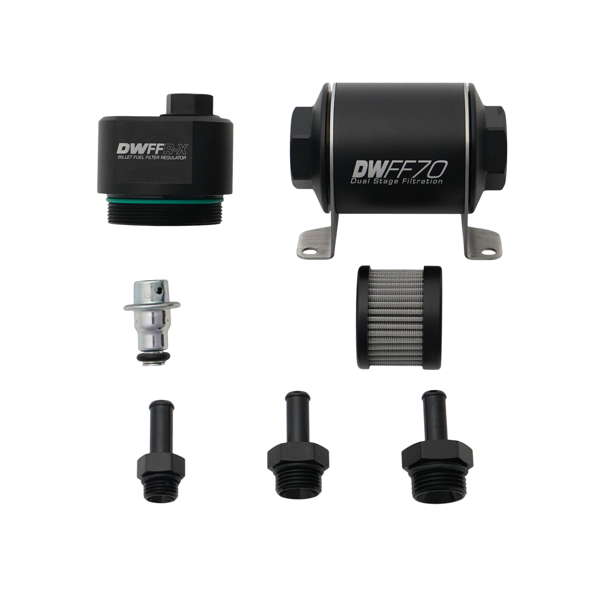 DeatschWerks 70mm Billet Fuel Filter Regulator 10 Micron with 3/8in Fittings