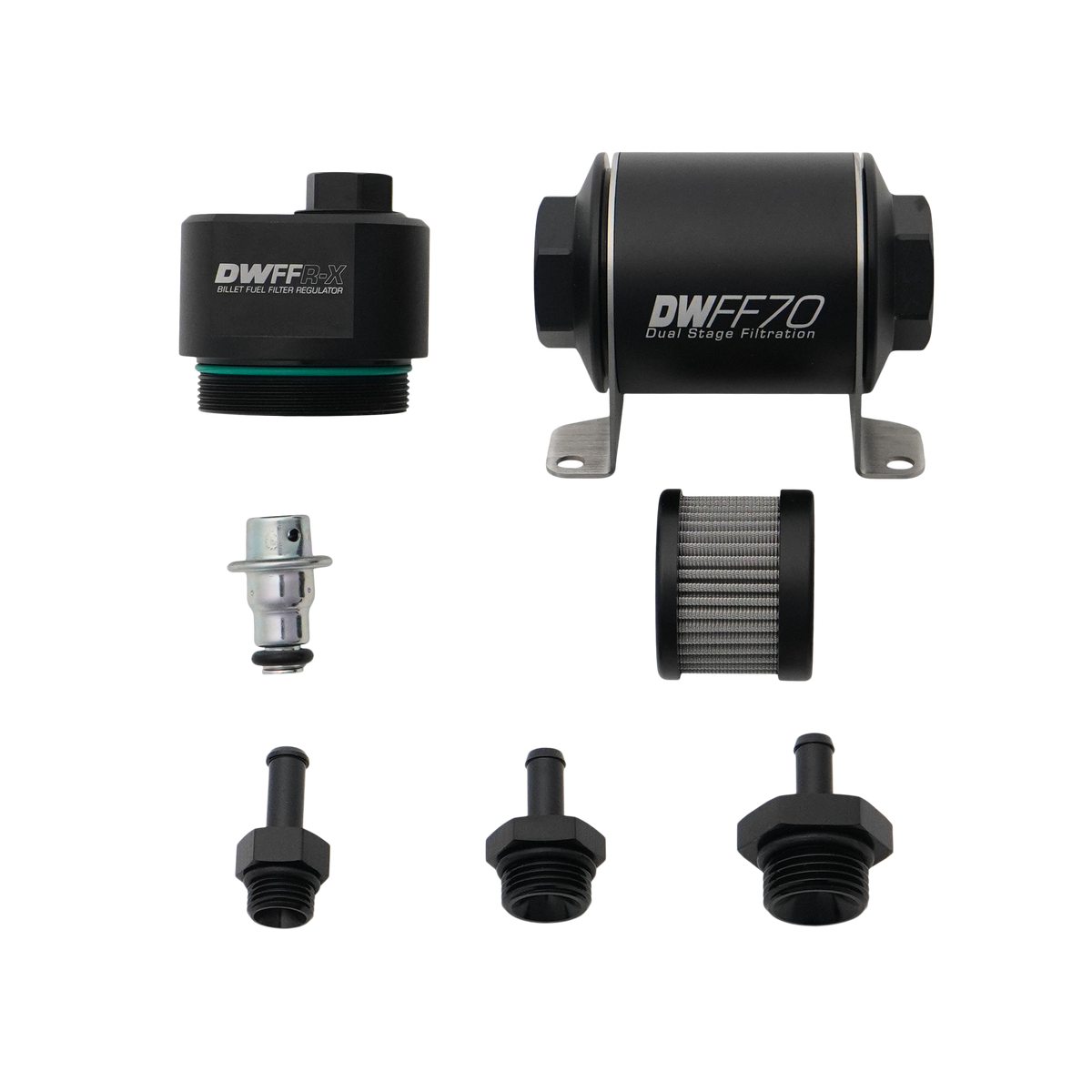 DeatschWerks 70mm Billet Fuel Filter Regulator 10 Micron with 5/16in Fittings