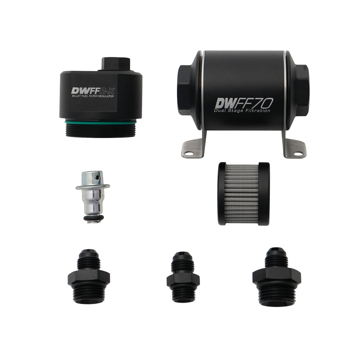 DeatschWerks 70mm Billet Fuel Filter Regulator 10 Micron with 6AN Fittings