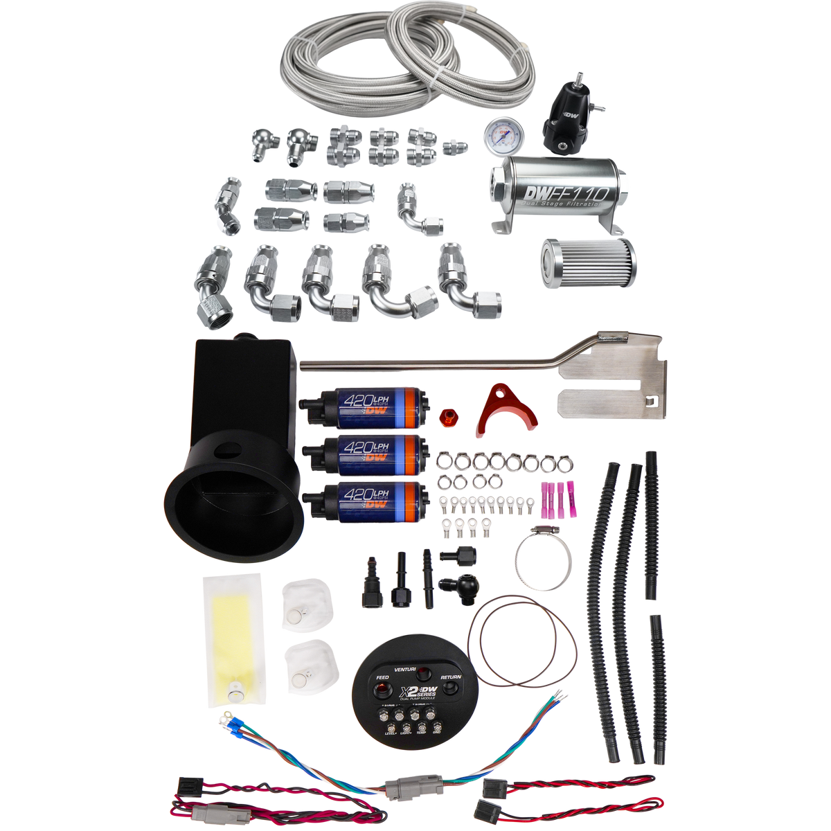 DeatschWerks Nissan Silvia and Skyline X2 Surge Module + DW420 Pumps + PTFE Plumbing Kit for Nissan Silvia/Skyline S13/S14/S15/R32/R33/R34