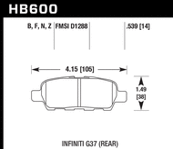 Hawk Performance Rear Brake Pads HB600 for Infiniti/Nissan G37 / 370Z / G35 V36/Z34/V35 (2008-2013, 2009-2020, 2003-2007)