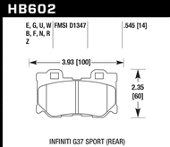 Hawk Performance Rear Brake Pads HB602 for Nissan/Infiniti 370Z / Q50/Q60 / G37 Z34/V37/V36 (2009-2020, 2014+, 2008-2013)