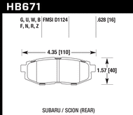 Hawk Performance Rear Brake Pads HB671 for Toyota/Scion/Subaru 86 / FR-S / BRZ ZN6 (2017-2021, 2013-2016, 2013-2021)